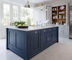 French country kitchen cream cabinets light blue walls and black. Get The Look Blue And White Kitchens Tile Mountain Kitchen Cabinet Design Kitchen Trends Blue Kitchen Island