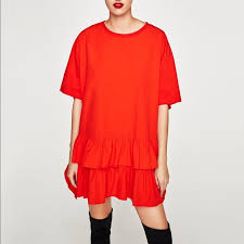 Zara Tops Zara Ruffle Oversized Tshirt Dress Poshmark Zara woman nwt ss20 blue oversized denim shirt all sizes ref:8727/221. zara ruffle oversized t shirt dress