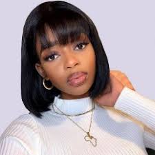 Bangs (north american english), or a fringe (british english), are strands or locks of hair that fall over the scalp's front hairline to cover the forehead, usually just above the eyebrows, though can range to various lengths. Human Hair With Bangs Cheap Wigs With Bangs On Sale Unice Com
