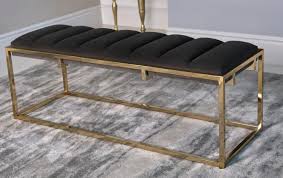 The luxurious feel of the velvet upholstery is comfortable and inviting, and its durable construction ensures the ottoman's place in your home for a long time. 914111 Everly Quinn Caulksville Dark Grey Velvet Ottoman Bench With Gold Frame