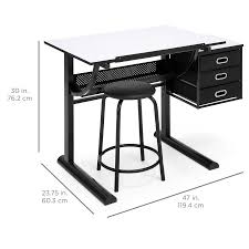 Black And White Office Table Adjustable Drafting Table W Stool Black White Drafting Table Adjustable Workstation Padded Stool