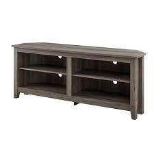 Installing a corner tv mount could be your smartest plan since corners are often unused space. Simple Open Storage Shelf Corner Tv Stand For Tvs Up To 65 Gray Wash Saracina Home Target