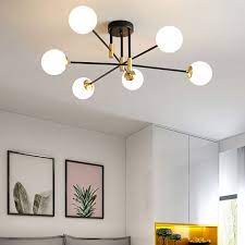 Cream Glass Sphere Semi Flush Mount Modernist 6 Lights Black Semi Flush Light Fixtures Bedroom Ceiling Light Fixtures Flush Mount Modern Light Fixtures Bedroom