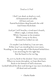 Dead As A Nail A Poem By Charlie Hasler Poetry Family Poems Words Home Poem