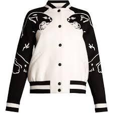 Black And White Striped Bomber Jacket Valentino Panther Motif Wool Blend Bomber Jacket 7 400 Liked On Polyvore Featuring Outerwear Jack Bomber Jacket Fashion White Bomber Jacket Bomber Jacket