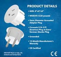 OREI American USA To European Schuko Germany Plug Adapters CE Certified  Heavy Duty - 2 Pack (GS20)