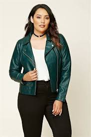 Forever 21 Plus Size Moto Jacket In Green Lyst Plus Size Leather Jacket Green Leather Jacket Outfit Clothes