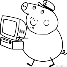 Coloring has never been so easy, all pictures are marked by numbers. Grandpa Pig Holds A Computer Coloring Page Coloringall