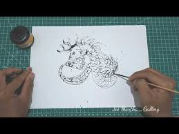 Mengunjungi pentas seni, sanggar budaya, dan museum c. Sketsa Seni Lukis Dengan Tinta Cina Objek Naga Youtube