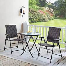 Rimba Outdoors 3 Pieces Wicker Folding Bistro Set Balcony Table And Chairs Sets Garden Backyard Furni Backyard Furniture Balcony Table And Chairs Patio Decor