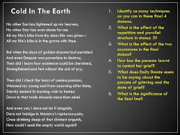 From italian stanza ˈstantsa, room) is a grouped set of lines within a poem, usually set off from others by a blank line or indentation. Cold In The Earth Emily Bronte Ppt Video Online Download