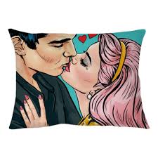 Pillow Cover Pop Art Kissing Couple.Love Pop Art illustration of Kissing  Couple.Pop Art love. Valentines day postcard. Hollywood movie scene.Real  love.First kiss. Movie poster. Comic book love. Comic first kiss.