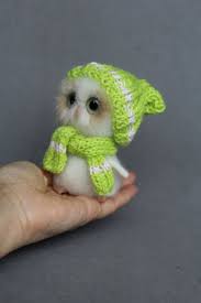 Ready To Ship 4 Needle Felted White Ooak Owl Whith Knitted Hat And Scarf Miniature Owl Holiday Gift Baykus Bebek Hayvanlar Hayvanlar Ve Hayvan