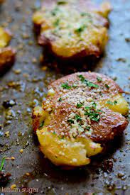 Roasted Smashed Potatoes Recipe On Yummly Yummly Recipe Smashed Potatoes Recipe Roasted Smashed Potatoes Red Potato Recipes