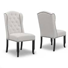Glamour Home Set Of 2 Alen Beige Fabric Dining Chair Side Chair With Wings Tufted Buttons And Nail Heads Ghdc 1230 The Home Depot In 2020 Fabric Dining Chairs Dining Chairs Upholstered Dining Chairs