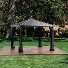 Noble House Gizella Outdoor 10 X 10 Modern Aluminum Hardtop Gazebo Black Walmart Com Aluminum Gazebo Hardtop Gazebo Gazebo