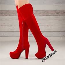 Perlis Suet Kirmizi Kalin Topuklu Uzun Cizme Red Highheels Uzun Cizme Topuklular Cizmeler