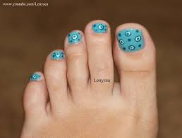 We have prepared a great collection of pretty trendy toe nail colors to try right now ❤ see more ideas on our blog!! Blue Dots Toe Nail Design By Lenysea