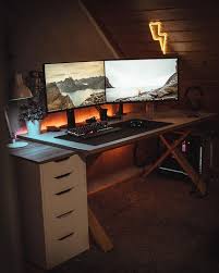 Wooden Gaming Setup Setup Gaming Computer Desk Setup Home Office Setup Game Room Design