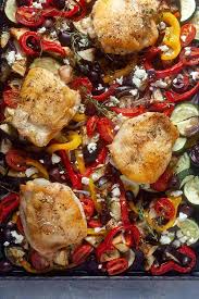 Sheet Pan Mediterranean Chicken Thighs Low Carb Whole 30 Gluten Free Heal In 2020 Mediterranean Chicken Thighs Recipe Yummy Chicken Recipes Mediterranean Chicken