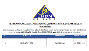 Untuk makluman, terdapat beberapa kekosongan jawatan yang dibuka untuk permohonan oleh pihak lembaga hasil dalam negeri (lhdn). Permohonan Jawatan Kosong Lembaga Hasil Dalam Negeri Lhdn Terbuka Seluruh Negara 2019