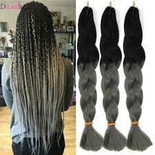 24 Ombre Gray Synthetic Jumbo Braids X Pression Twist Crochet Hair Extensions Black And Grey Hair Ombre Hair Color Black Box Braids