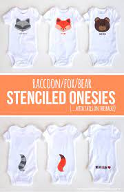 Fox Bear Raccoon Diy Stenciled Onesies With Tails On The Back Diy Foxbearraccoon Onesies Stenciled Tails Boy Onesie Diy Baby Stuff Baby Boy Outfits
