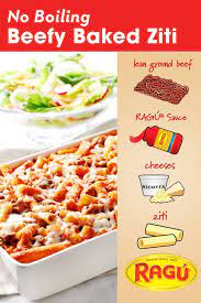No Boil Baked Ziti Recipe Ragu Recipe Recipes Baked Ziti Beef Recipes