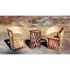 Vintage Mexican Equipale 2 Leather Barrel Chairs Table Patio Cafe Dining Set Barrel Chair Chair Mexican Furniture