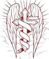 Free Image On Pixabay Cross Wings Banner Light Clouds Cross Drawing Cross Coloring Page Cross With Wings Tattoo