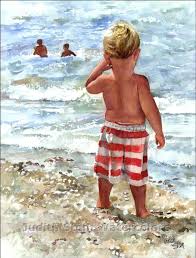 Beach Boy Watching Big Brothers Sisters Swim In Lake Ocean Etsy In 2020 Beach Painting Beach Art Sisters Art