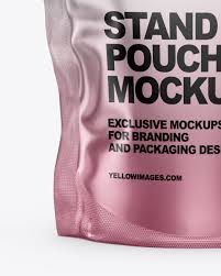 Matte Metallic Stand Up Pouch Bag Mockup In Pouch Mockups On Yellow Images Object Mockups