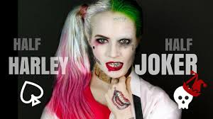 Half Harley Quinn Half Joker Halloween Hair And Makeup Tutorial Youtube