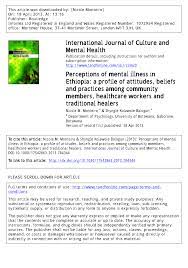 Pdf Perceptions Of Mental Illness In Ethiopia A Profile Of Attitudes Beliefs And Practices Among Community Members Healthcare Workers And Traditional Healers