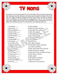 Only true fans will be able to answer all 50 halloween trivia questions correctly. Tv Moms Printable Matching Game Baby Showers Mother S Day Retro Tv Tv Trivia Includes Answer Ke Tv Moms Mom Printable Games For Moms