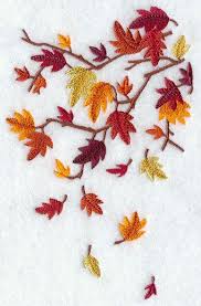 Brilliant Autumn Leaves Falling Embroidered Waffle Weave Etsy Embroidery Flowers Brazilian Embroidery Embroidery Designs