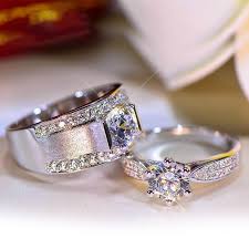 Cost Effective 925 Sterling Silver Inlaid 1ct Luxurious Shining Cz Couple Rings Couple Wedding Rings Engagement Rings Couple Vintage Engagement Rings Sapphire
