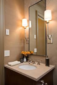 Tall Skinny Mirror And Lights To Make Small Bathroom Seem Taller Powder Room Idea Rectangular Bathroom Mirror Powder Room Design Bathroom Lighting Design