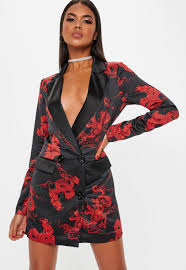 Black Dragon Print Blazer Dress Missguided Women Dress Online Fashion Blazer Dress