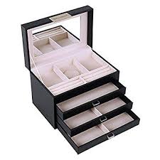 Songmics Schmuckkasten Schmuckkoffer 4 Ebenen Mit 3 Schubladen Mit Spiegel Schwarz Jbc131b Amazon De Kuche Haushal Schmuckkoffer Schmuckkastchen Schubladen