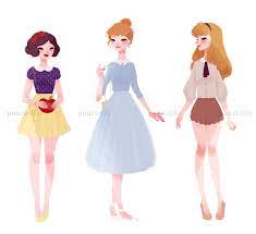 I picked statmend red jeans to mach her lips and the faitfull apple. Snow White Cinderella And Aurora Casual Clothes Disney Princess Modern Modern Disney Disney