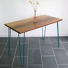 Aqua Hairpin Leg Reclaimed Iroko Desk Or Table Casual Dining Table Table Dining Table