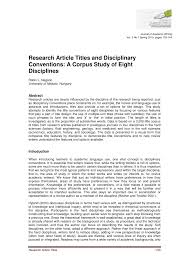 Moreover, the tile of your research paper is the only aspect that will be freely available to readers through search engines or indexing . Pdf Research Article Titles And Disciplinary Conventions A Corpus Study Of Eight Disciplines