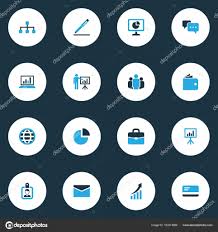 Business Colorful Icons Set Collection Of Document With Pen