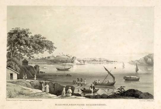 1782 Colonial Era India. Bombay (Mumbai). The Small Coastal Town of Bombay. 'A View of Bombay and the black town Dungeree, Bombay Castle, Fort George, Old Woman's Island, Malagar Hill, taken from