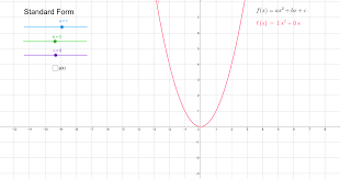 The standard form is ax² + bx + c = 0 with a, b, and c being constants, or numerical coefficients, and x is an unknown variable. Transformation Of Quadratic Equation In Standard Form Geogebra