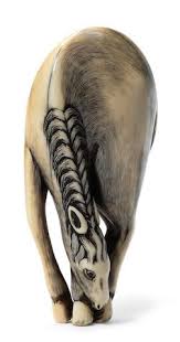 A Fine Large Ivory Netsuke Of A Grazing Horse Kyoto Early 19th Century Sold For 73 250 Us 102 916 Inc Premium The Har Netsuke Japanese Art Porcelain Art