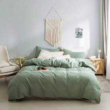 These solid color quilt bedding ensembles from c&f enterprises can be used by themselves or as coordinates to other sets. Amazon Com Green Chambray Duvet Cover 100 Washed Cotton Solid Color Casual Modern Style Green Bedding Set Sage Green Bedroom Green Bedding Green Bedding Set