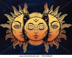 Beautiful Moon And Sun With Faces The Sun Is Broken In Half The Moon Emerges Vintage Hand Drawn Eclipse Vect Gobelen Nastennye Gobeleny Nastennye Ukrasheniya