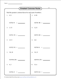 This is a math pdf printable activity sheet with several exercises. Greatest Common Factor Gcf Worksheets